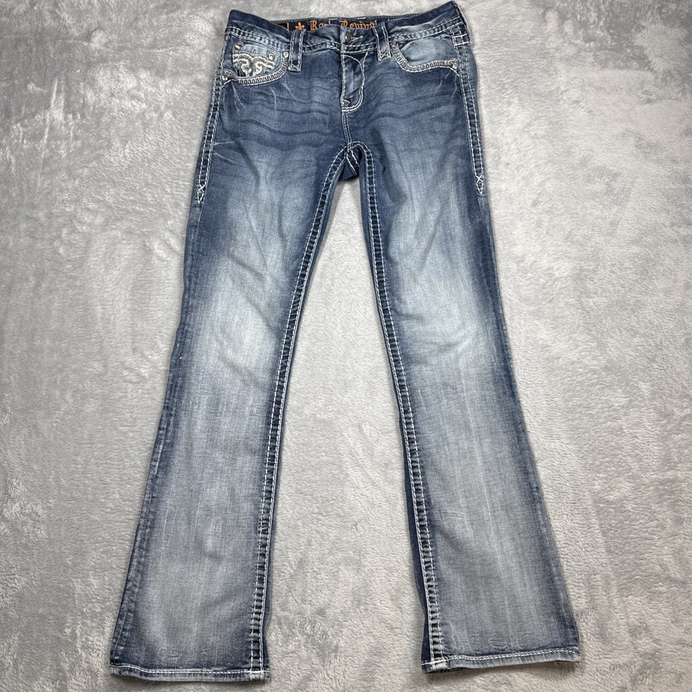 Rock Revival Betty Easy Boot Jeans Women 27 Blue Bling Rhinestones Y2K